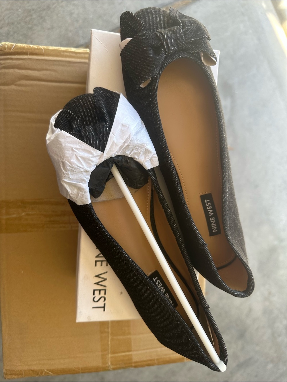 Nine West Black Bow Pointed Ballet Flats